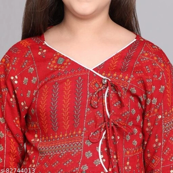 Curly Tales Girls Foil Printed Kurta And Sharara Sets  - Red, 7-8 Years