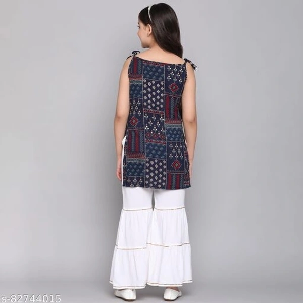 Curly Tales Girls Foil Printed Kurta And Sharara Sets  - Navy Blue,, 7-8 Years
