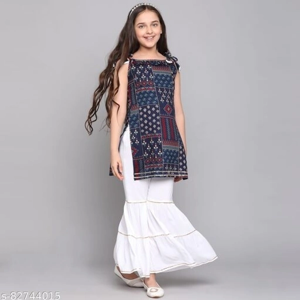 Curly Tales Girls Foil Printed Kurta And Sharara Sets  - Navy Blue,, 13-14 Years