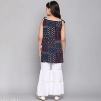 Curly Tales Girls Foil Printed Kurta And Sharara Sets  - Navy Blue,, 13-14 Years