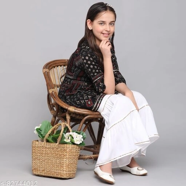 Curly Tales Girls Foil Printed Kurta And Sharara Sets  - Black, , 9-10 Years