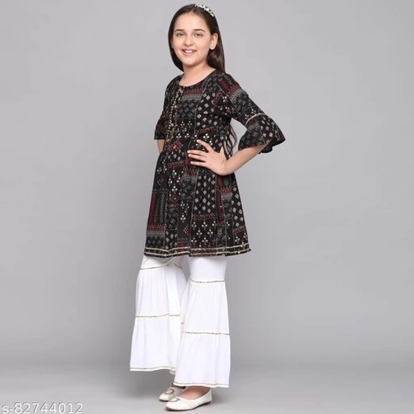 Curly Tales Girls Foil Printed Kurta And Sharara Sets  - Black, , 12-13 Years
