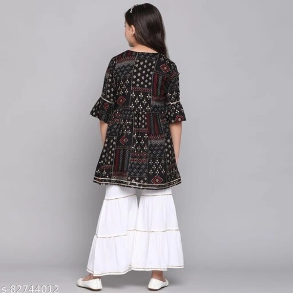 Curly Tales Girls Foil Printed Kurta And Sharara Sets  - Black, , 12-13 Years