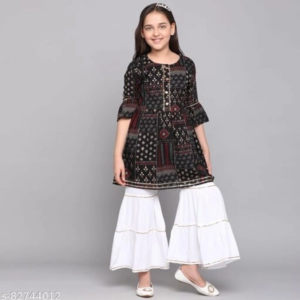 Curly Tales Girls Foil Printed Kurta And Sharara Sets  - Black, , 12-13 Years