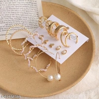 Destiny Jewels Women's Earrings Set Fashion Pearl Geometric Stud Earrings Combo of 9 - Free Size