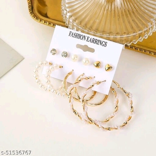 Destiny Jewels Women's Earrings Set Fashion Pearl Geometric Crystal Stud Earrings Combo of 6 - Free Size 