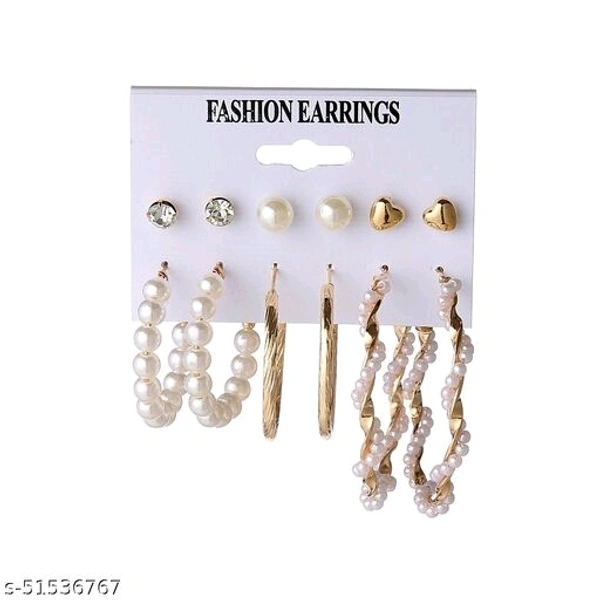 Destiny Jewels Women's Earrings Set Fashion Pearl Geometric Crystal Stud Earrings Combo of 6 - Free Size 