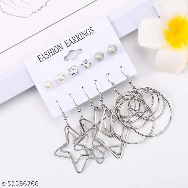 Destiny Jewels Women's Earrings Set Fashion Pearl Geometric Star Crystal Stud Earrings Silver Combo of 6 - Free Size 