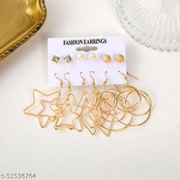 Destiny Jewels Women's Earrings Set Fashion Pearl Geometric Star Crystal Stud Earrings Gold Combo of 6 - Free Size