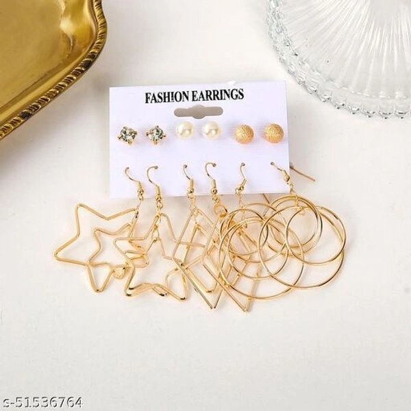 Destiny Jewels Women's Earrings Set Fashion Pearl Geometric Star Crystal Stud Earrings Gold Combo of 6 - Free Size