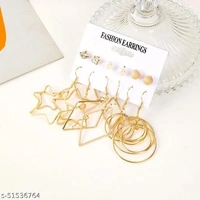 Destiny Jewels Women's Earrings Set Fashion Pearl Geometric Star Crystal Stud Earrings Gold Combo of 6 - Free Size