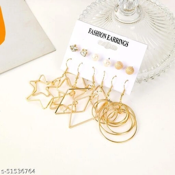 Destiny Jewels Women's Earrings Set Fashion Pearl Geometric Star Crystal Stud Earrings Gold Combo of 6 - Free Size