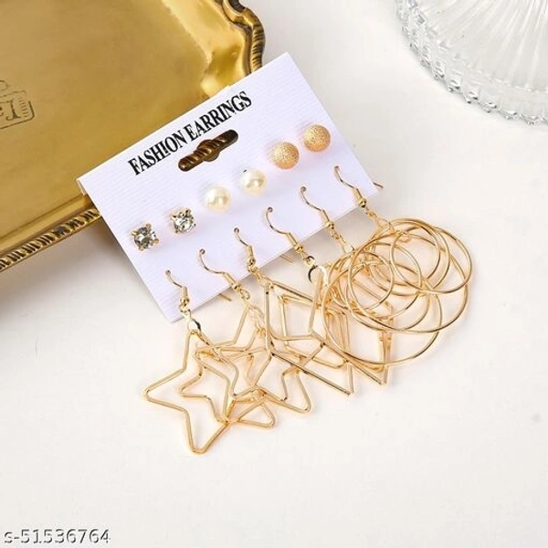 Destiny Jewels Women's Earrings Set Fashion Pearl Geometric Star Crystal Stud Earrings Gold Combo of 6 - Free Size