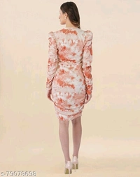 Lycra Printed Peach Western Dresses  - S