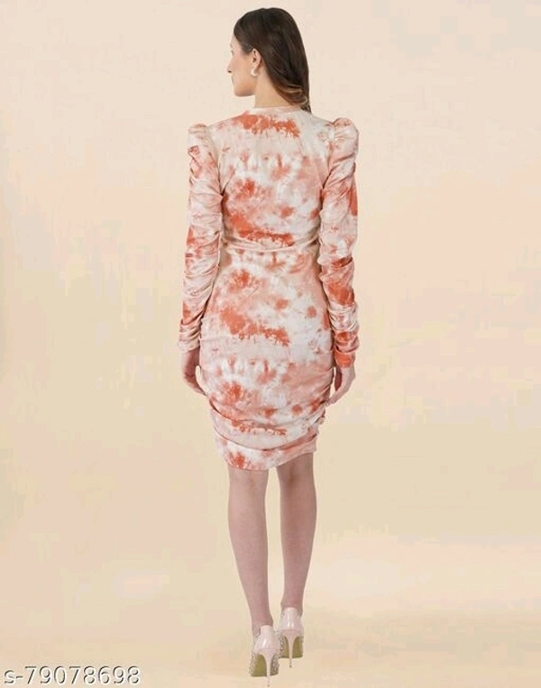 Lycra Printed Peach Western Dresses  - S