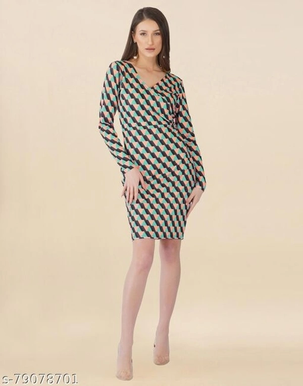 Lycra Printed Multi Western Dress - S
