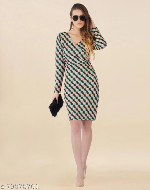 Lycra Printed Multi Western Dress - S