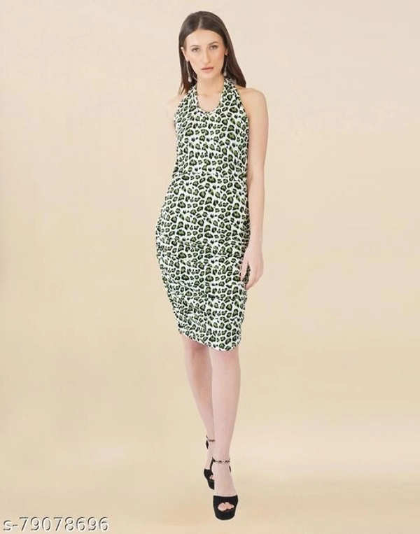 Lycra Printed Green & White Western Dresses  - S