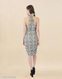 Lycra Printed Green & White Western Dresses  - S