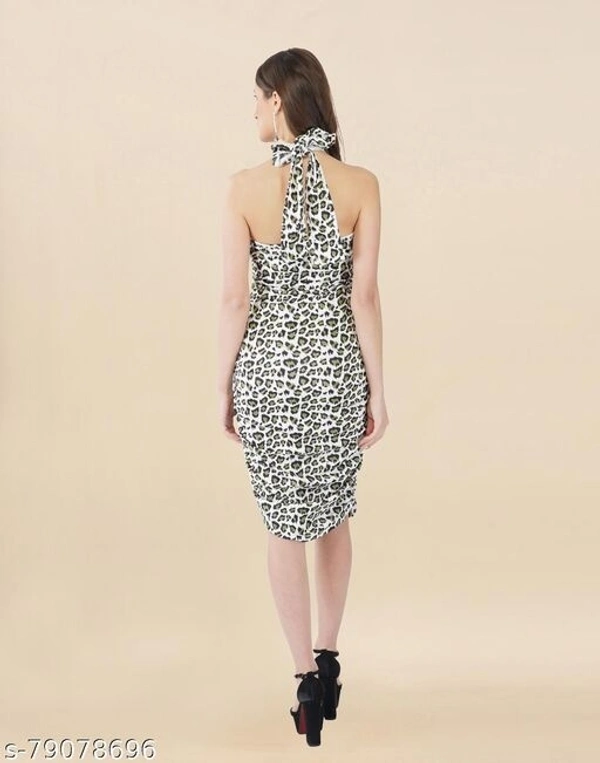 Lycra Printed Green & White Western Dresses  - S