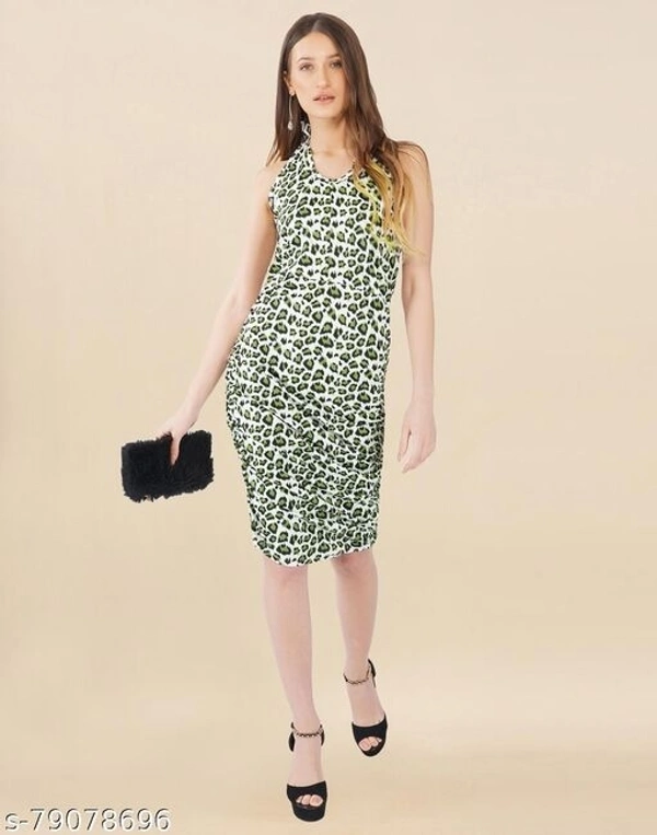 Lycra Printed Green & White Western Dresses  - S