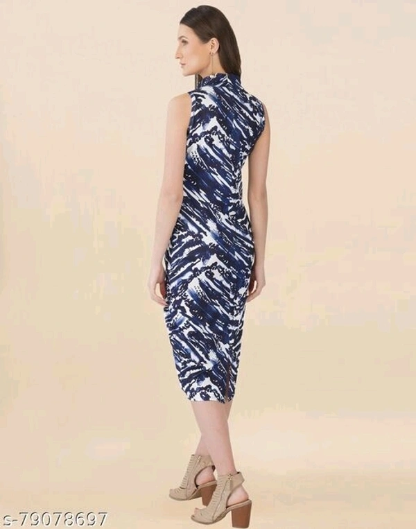 Lycra Printed Dark Blue Western Dress  - S