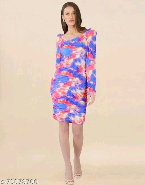 Lycra Printed Multi Western Dress  - M