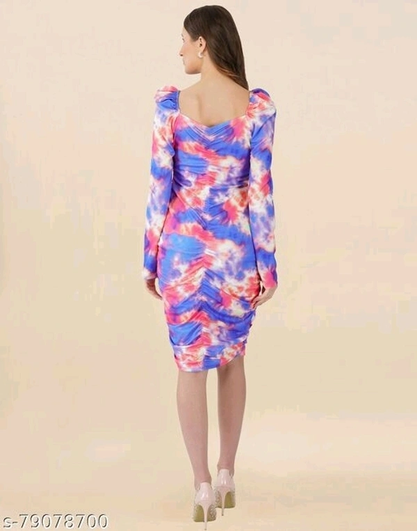Lycra Printed Multi Western Dress  - M