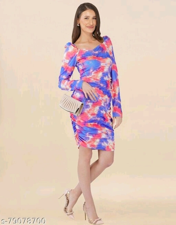 Lycra Printed Multi Western Dress  - M