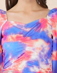 Lycra Printed Multi Western Dress  - M