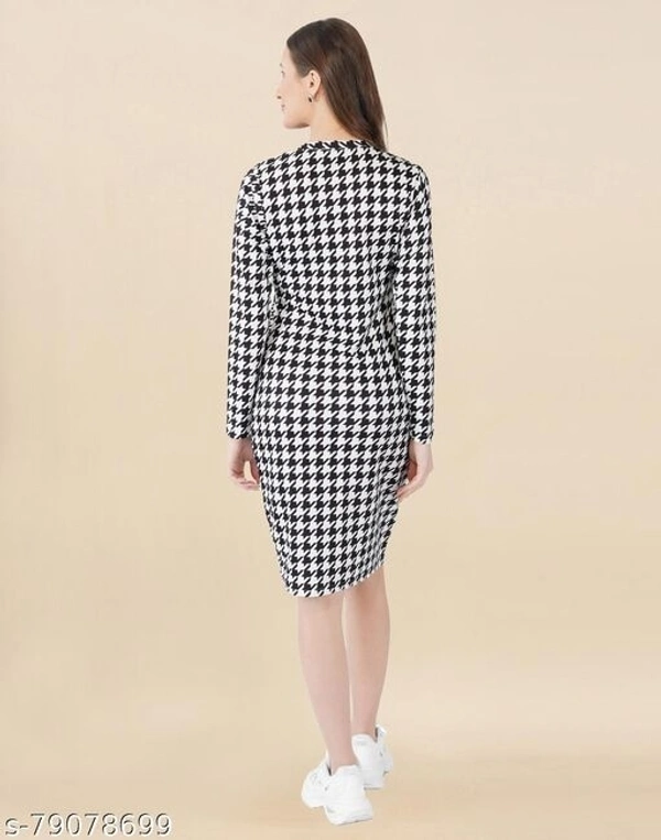 Lycra Printed Black & White Western Dresses  - S