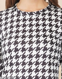 Lycra Printed Black & White Western Dresses  - S