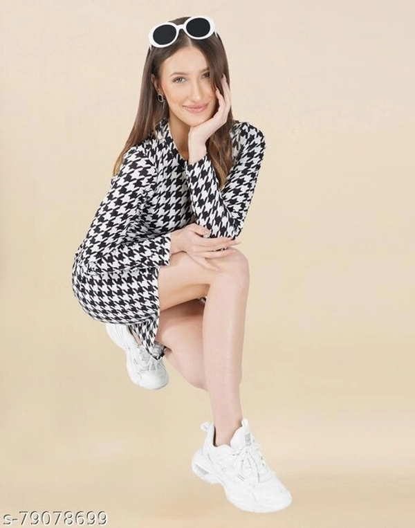 Lycra Printed Black & White Western Dresses  - L