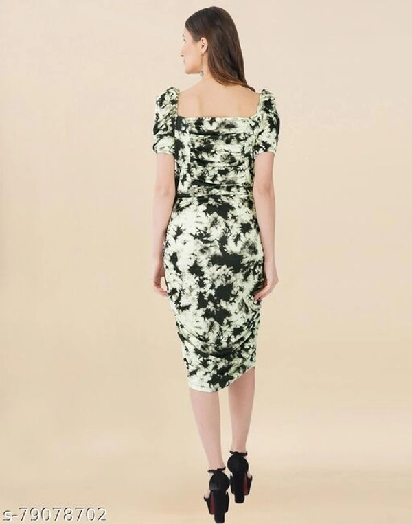 Lycra Printed Green Western Dress  - M