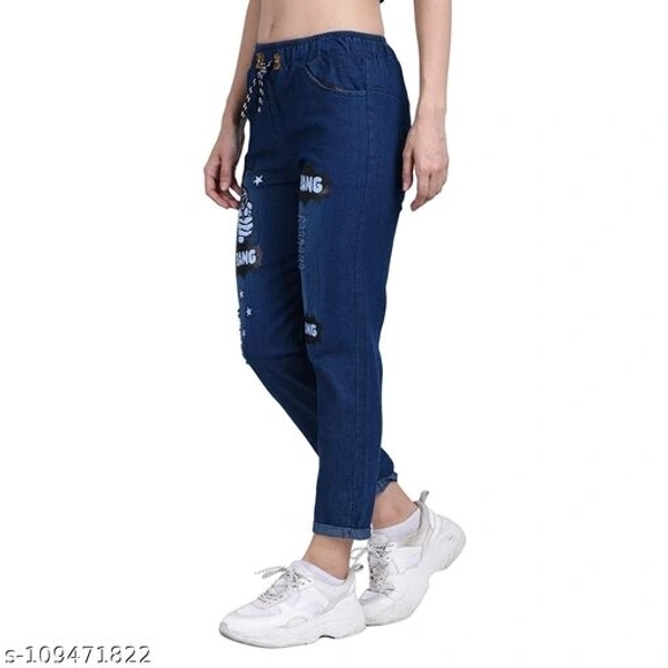 Women Denim Jeans Jogger Elastic Waist Drawstring Stretch Side Pockets Mickey Dark and Star Light  Jeans  Pack Of 2 - 26