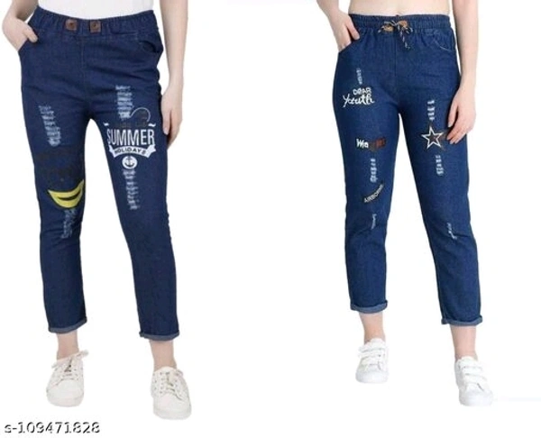 Women Denim Jeans Jogger Elastic Waist Drawstring Stretch Side Pockets Summer Dark and Star Dark  Jeans  Pack Of 2 - 30