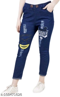 Women Denim Jeans Jogger Elastic Waist Drawstring Stretch Side Pockets Summer Dark and Star Dark  Jeans  Pack Of 2 - 30