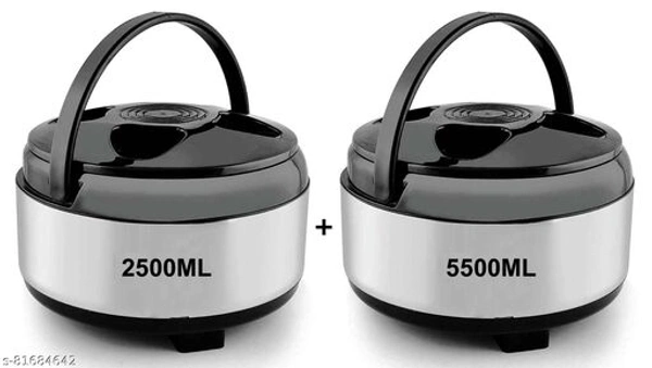 Aaditya Stainless Steel Thermoware Casserole for Roti/Chapati | Double Wall Insulated Hot Pot for hot Meal (2500ML+5500ML) Combo Offer - 2500ML + 5500ML 