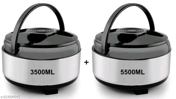 Aaditya Stainless Steel Thermoware Casserole for Roti/Chapati | Double Wall Insulated Hot Pot for hot Meal (3500ML+5500ML) Combo Offer - 3500ML + 5500ML 