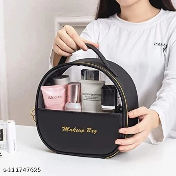PU Leather Multifunctional Cosmetic Makeup Bag Storage Organizer Travel Toiletry Vanity Bag with Compartment - Pack of 3 - Free Size 