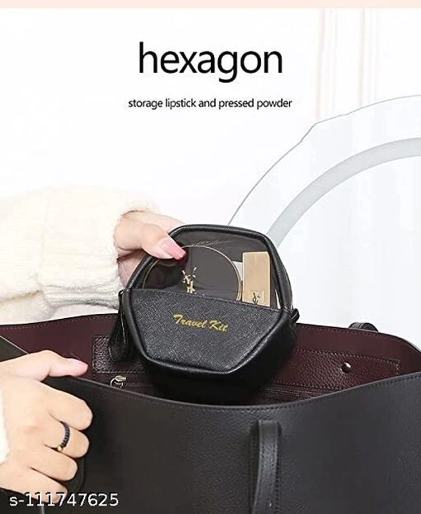 PU Leather Multifunctional Cosmetic Makeup Bag Storage Organizer Travel Toiletry Vanity Bag with Compartment - Pack of 3 - Free Size 