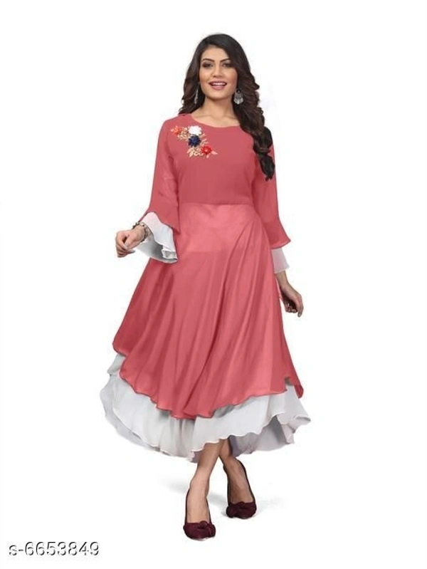 Women's Embroidered Georgette Anarkali Kurti - Pink, S