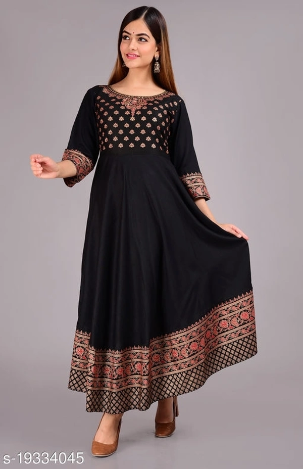 Designer Anarkali printed kurti - BLACK, M