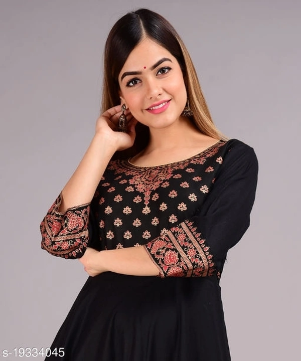 Designer Anarkali printed kurti - BLACK, M