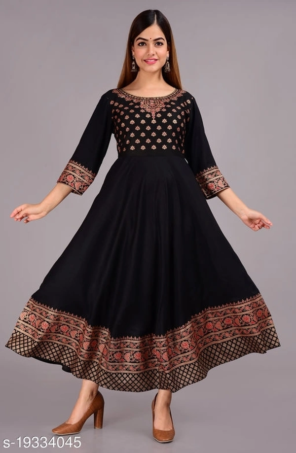 Designer Anarkali printed kurti - BLACK, M