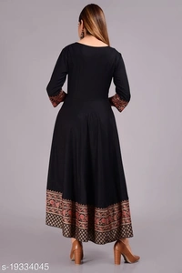 Designer Anarkali printed kurti - BLACK, M