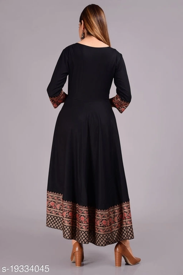Designer Anarkali printed kurti - BLACK, M