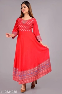 Designer Anarkali printed kurti - Pink, M