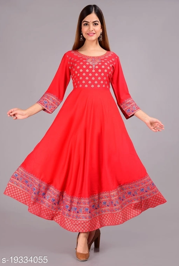 Designer Anarkali printed kurti - Pink, L