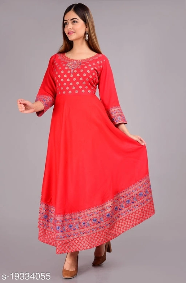Designer Anarkali printed kurti - Pink, L